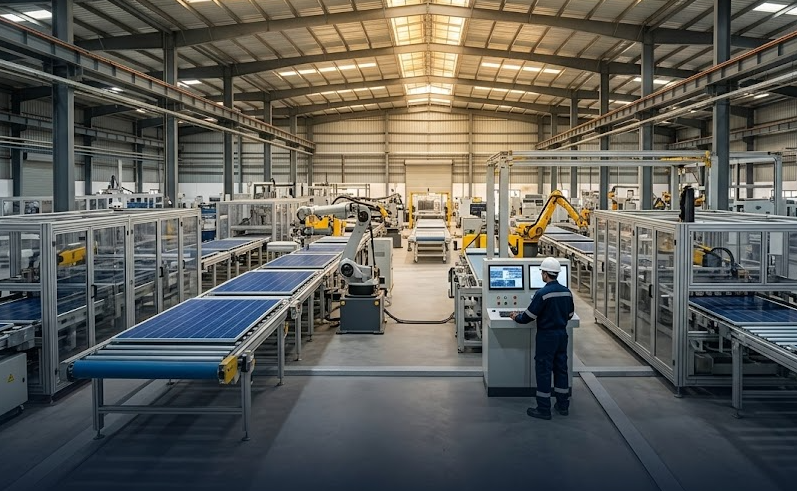 Robotic arm at work on an automated production line